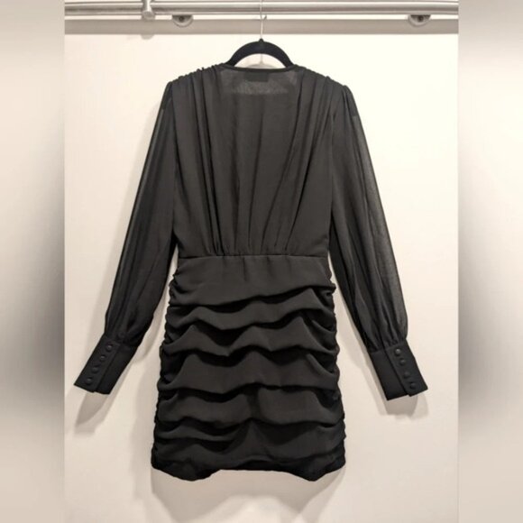Black Long Sleeve Sheer Chiffon Dress - Picture 7 of 8
